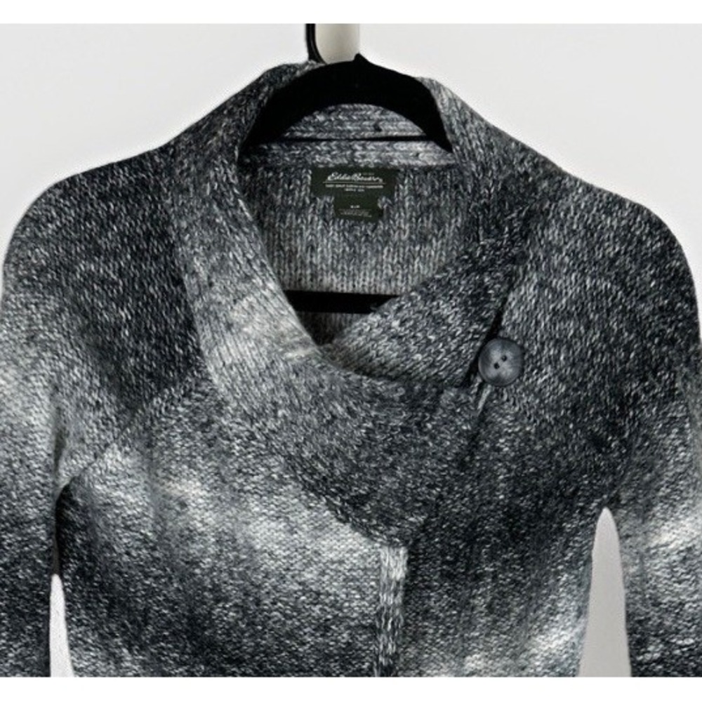 Eddie Bauer Cardigan Sweater Womens Small Black Gray Ombre Striped W/belt - Picture 2 of 8